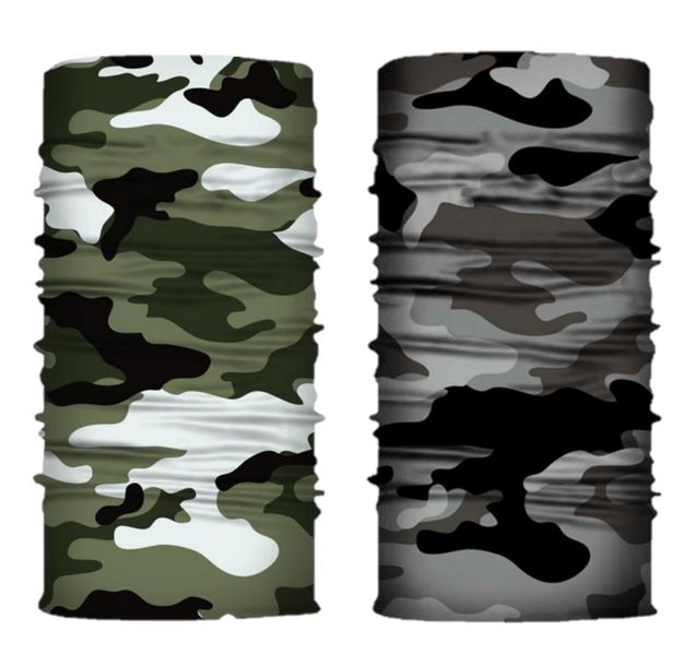 Face-Neck Warmer Bandana Face Shield Light Green + Green Camo Set of 2