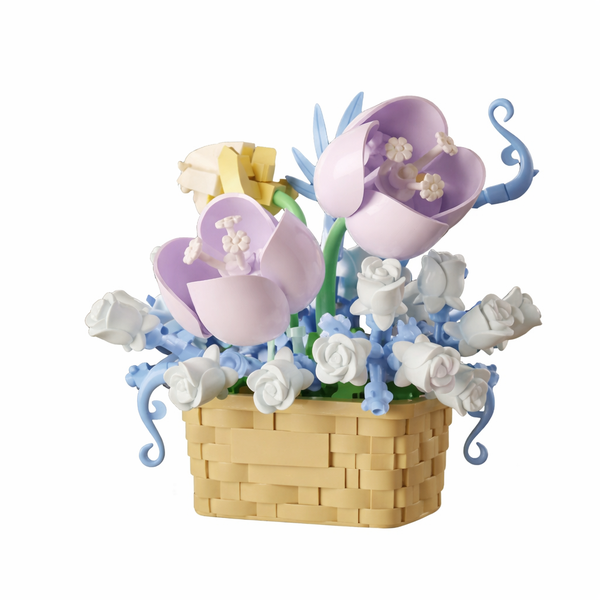 Creative Tulip &amp; Rose Potted Building Blocks Set - Purple, White &amp; Blue