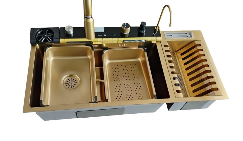 Stylish and Amazing Gold Single Kitchen Sink with Plate rack