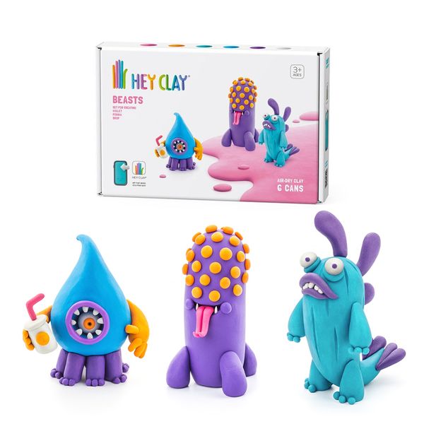 Hey Clay: Modelling Air-Dry Clay with Fun Interactive App - Beasts, 6 Cans