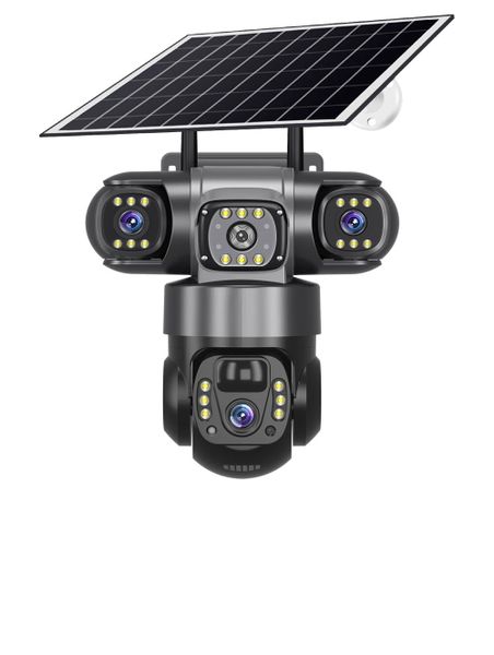 3-Lens Solar Security Camera With wifi 6MP black V380 works with wifi also