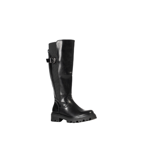 Raya Women's Chunky Knee-High Boots With Bold Buckle Detail Black