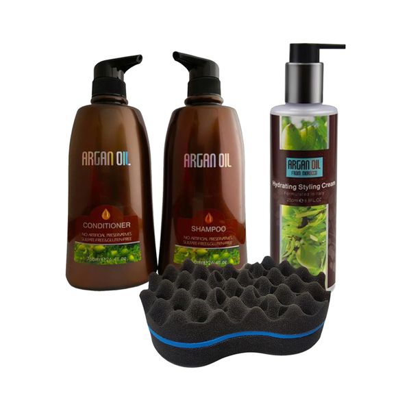 Argan Oil Shampoo &amp; Conditioner, Hydrating Styling Cream &amp; Twist Sponge