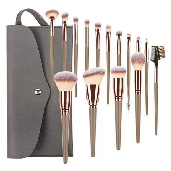 15Pcs Champagne Gold Makeup Brush Loose Powder Brush Foundation Brush