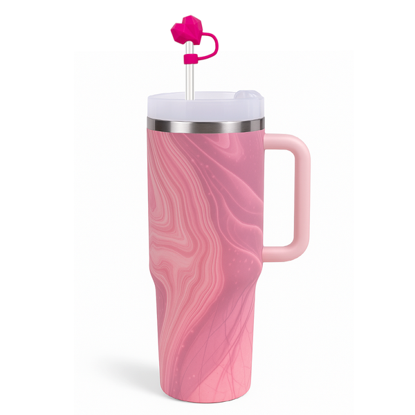 1.2L Insulated Travel Tumbler with Handle | Pink Flow Marble