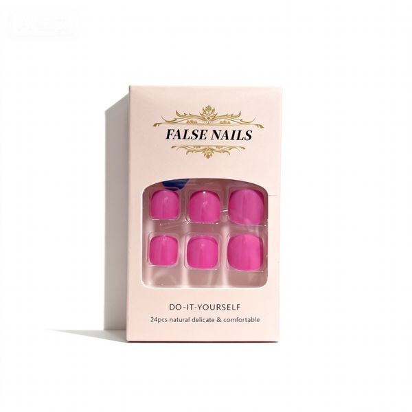 Press On Toenails Solid Color Neon Pink 24 Pieces