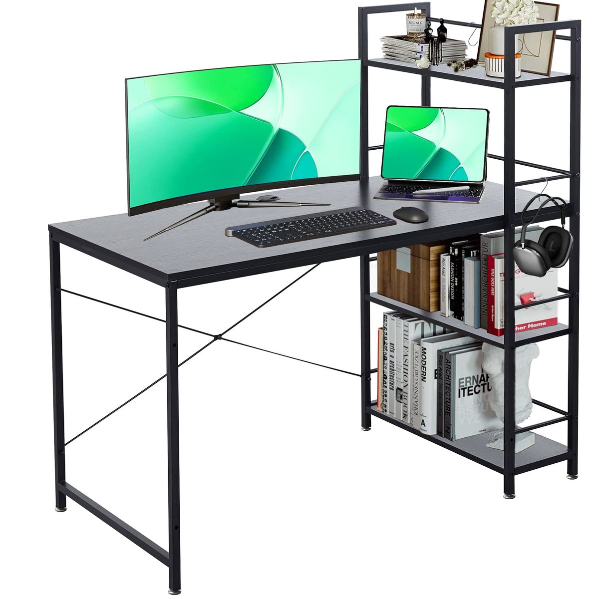 Work Desk Office Study Desk Computer Workstation Gaming Table with Shelves
