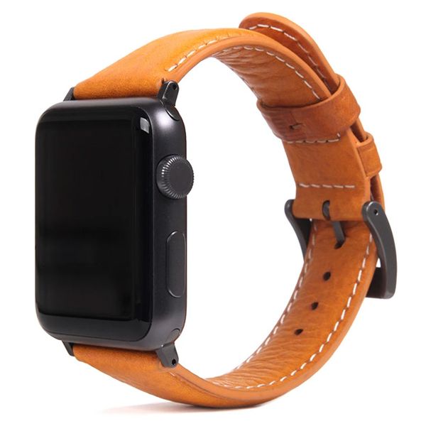 SLG D6 Italian Minerva Box Leather Strap For Apple Watch 42/44mm - Tan