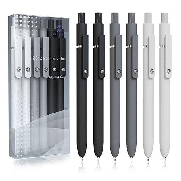 Gel Pens,6 Pcs 0.5mm Fine Point Black Ink Pens With Smooth Writing