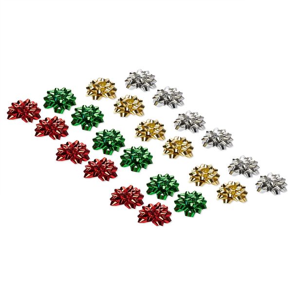 Christmas Gift Bow Set (Green, Red, Silver &amp; Gold) 24 Piece