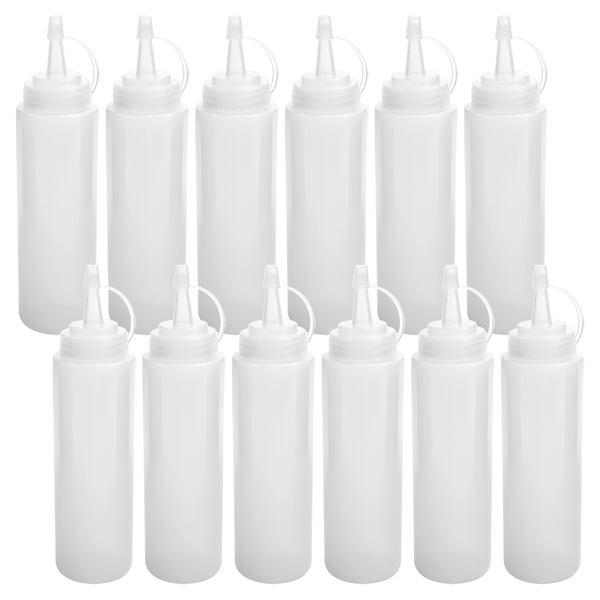 12 Pack 8 Oz Squeeze Squirt Condiment Bottles With Twist On Cap Lids
