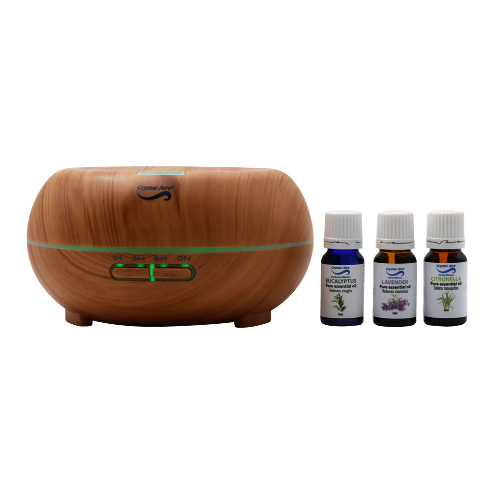 Crystal Aire Bean Ultrasonic Aroma Diffuser 300ml with 3 Essential Oils ...