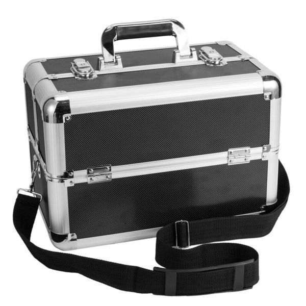 Large Professional Aluminium Makeup Cosmetic Suit Carry Case In Black