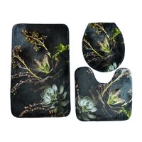 Cape Art Memory Foam 3 Piece Bath Mat Set Natural Green Aloe Leafy Bush