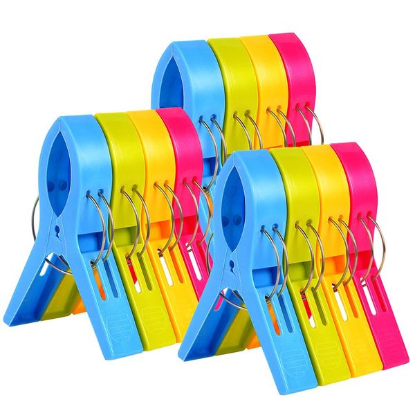 Durable Plastic Towel Clips, Heavy Duty Windproof Clothes Pegs, 12Pcs