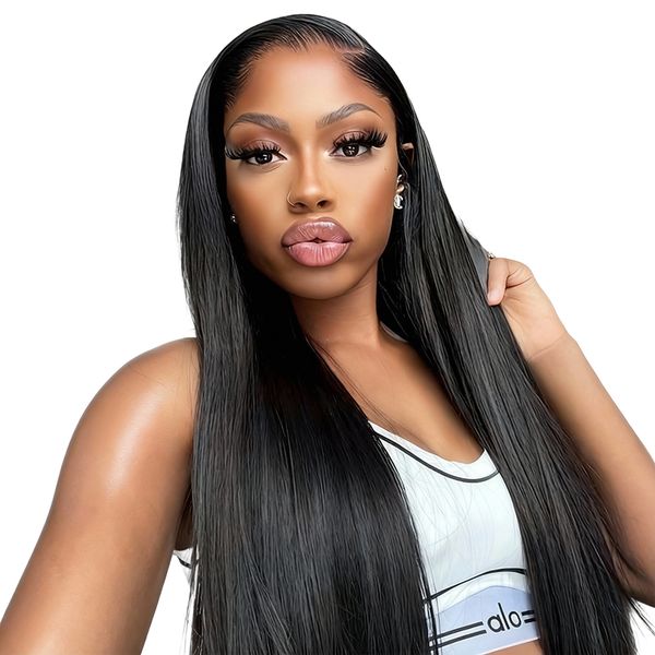 Long Straight Brazilian Hair 13x4 Lace Frontal Wig 24Inch-Black In