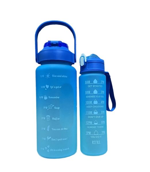 Motivational Sports Water Bottle Combo 900ml + 2L - Grey and Black