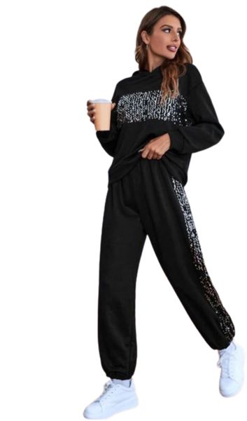 Glitza Glamz Priv Contrast Sequin Drop Shoulder Hoodie &amp; Sweatpants