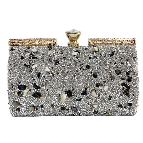 Chic Rhinestone Box Clutch Bling Evening Wedding Handbags Bridal - Silver