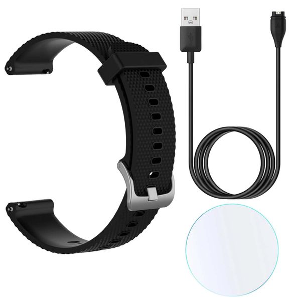 FocusFit Silicone Strap, Screen Protector &amp; Charger for Garmin Vivoactive 3 20mm