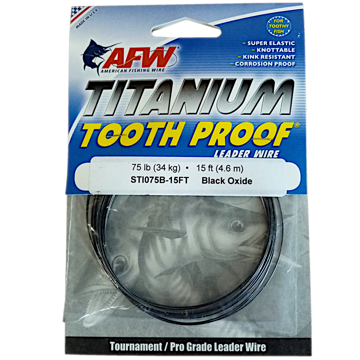 American Fishing Wire Titanium Tooth Proof Black Leader Wire 34Kg/75Lb ...