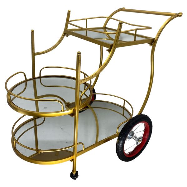 Modern Metal Serving Cart with 3 Mirrored Shelves and Wheels -TY20