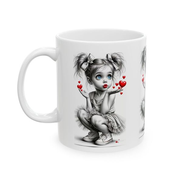Girl Mug - Girl Illustration With Bows And Heart Shapes