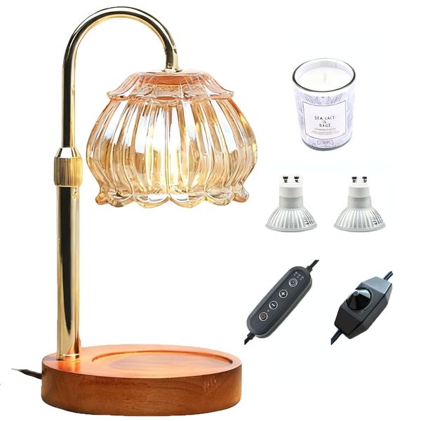 Electric Candle Warmer Lamp Wax Melt Scent Lamp with 2 Bulbs Timer &amp; Dimmer