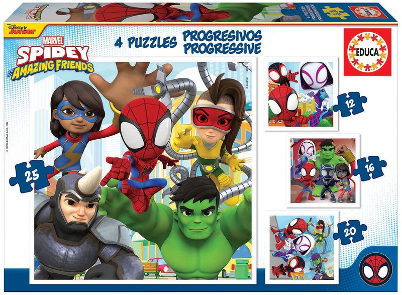 Educa Multi 4 Progressive Puzzles - Spidey &amp; Friends (12/16/20/25 Pieces)