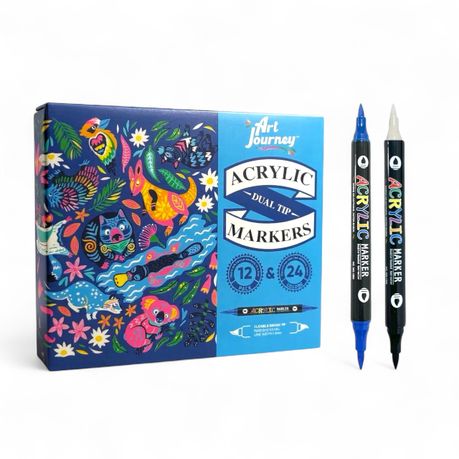 The Art Journey Dual Tip Acrylic Paint Marker Set - 12 Pens with 24 Colours Image