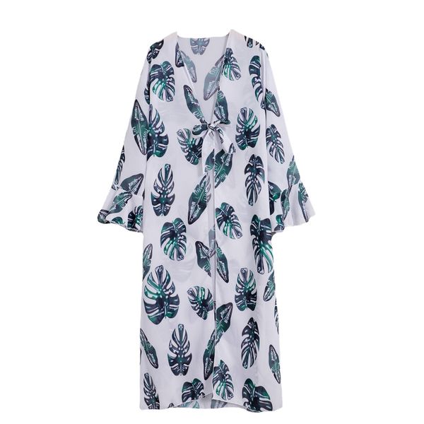 Olive Tree - Beach Swimsuit Cover Up Long Skirt - White Leaf