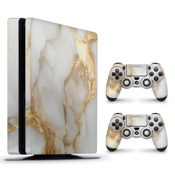 Decal Skin Compatible with PS4 Slim - White Gold Vein Marble (Decal Only)