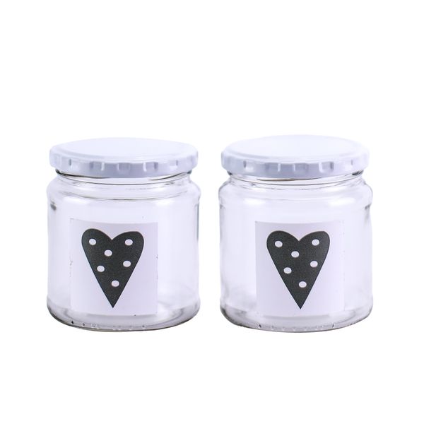 Jar - Grey Heart with White Spots - Transparent - Glass - 291ml