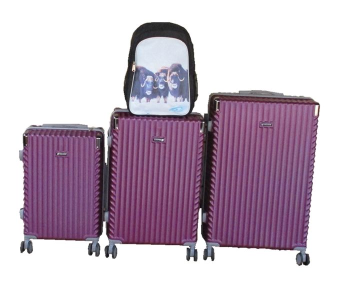 Purple 3-Piece ABS Luggage Set + Buffalo Print School Backpack