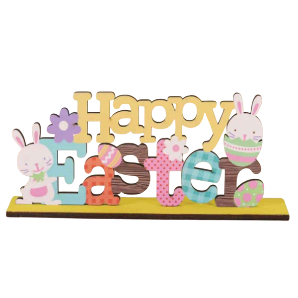 Cute Colourful Wooden Happy Easter Bunny Ornament for DIY Home Décor