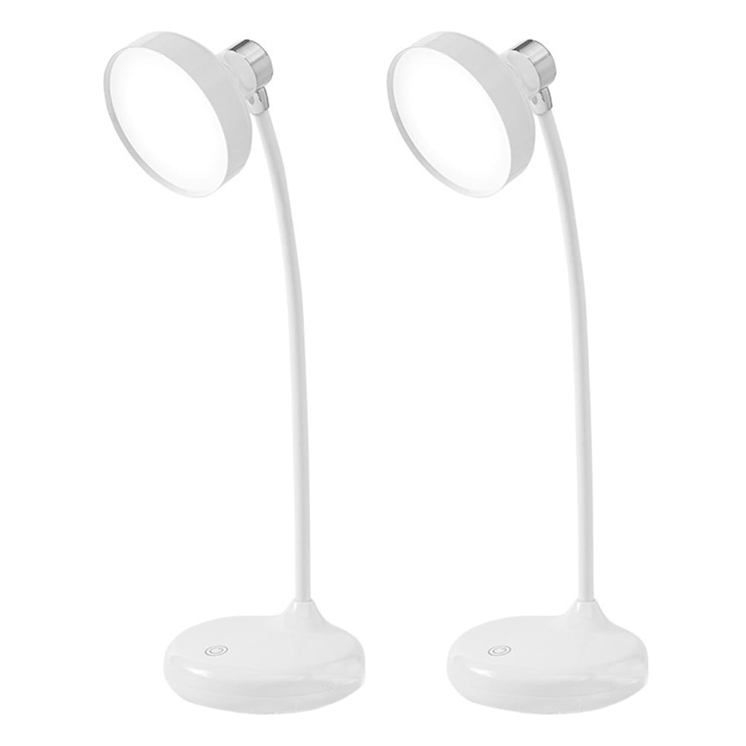 2 Pack Rechargeable LED Desk Lamp with Adjustable Brightness and 3 Colors