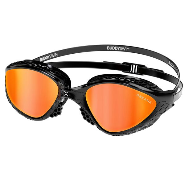 Buddyswim OzeanX Swim Goggles, Black Frame and Orange Mirror Lens