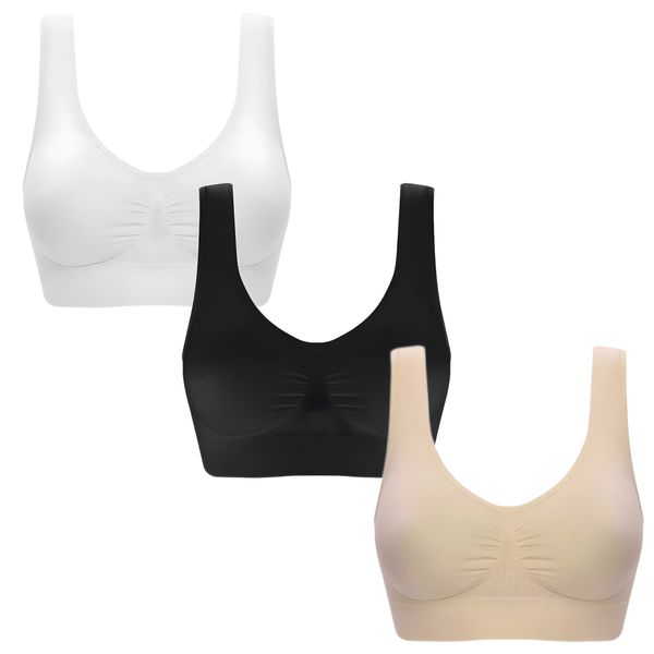 Women's Vest Bras Full-Coverage Wireless Bras Comfort Daily Bras - 3 Pieces