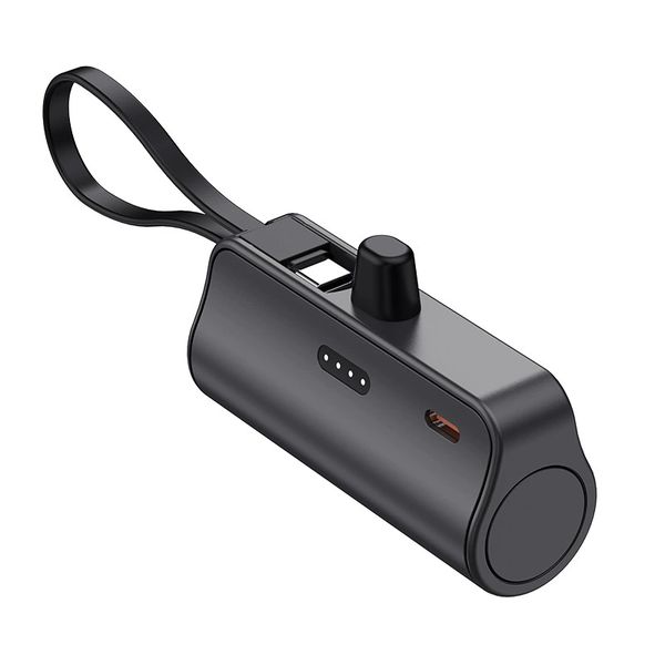 5000mAh Mini Portable Power Bank with Built-in Type-C Cable,Ultra-Compact