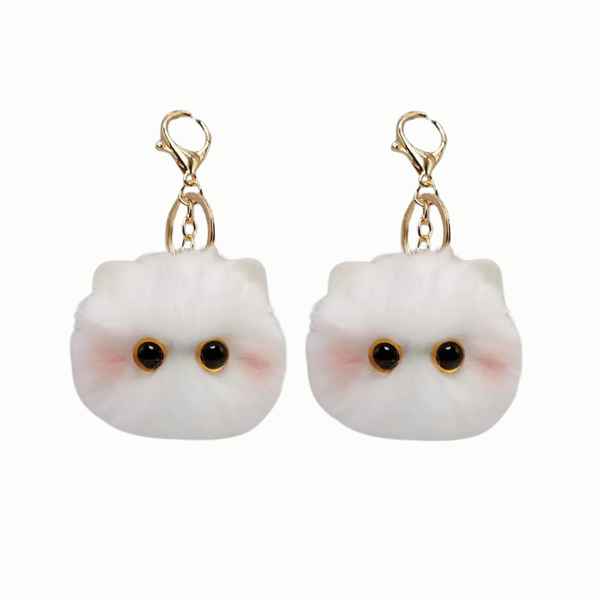 (Pair) Adorable &amp; Fluffy Cat Keychains - Black or White
