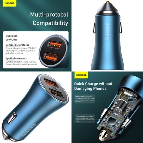 Baseus Super Fast Charging Car Charger 65W Dual Port with LED