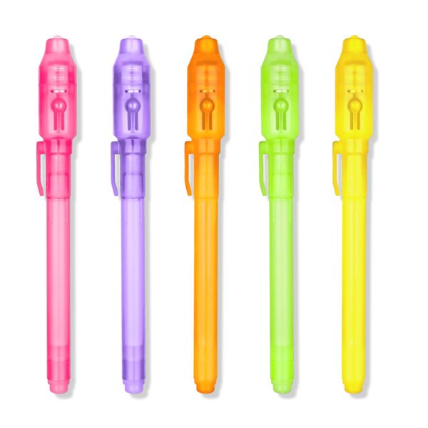 Invisible Ink Spy Pens UV Light - Set (Green, Yellow, Purple, Pink, Orange)
