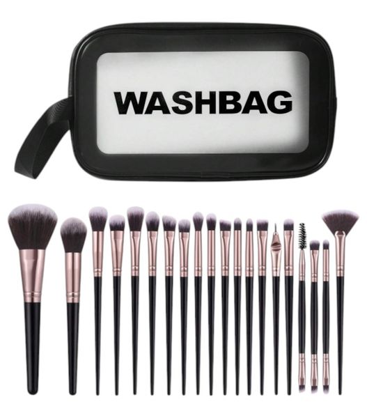 20 Makeup Brushes With Transparent Front Panel Bag - Black