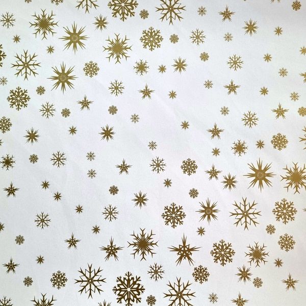 Gold Christmas Snow Flakes on White Wrapping Paper - 10m
