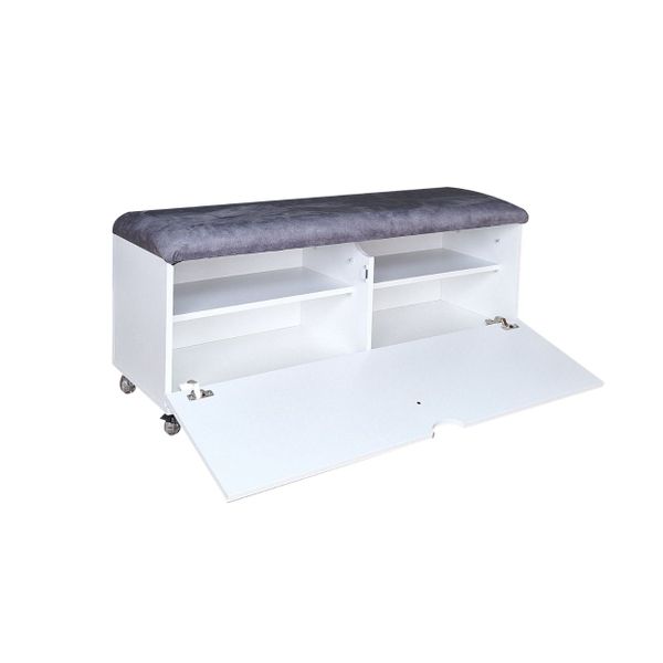 Sit n Stow Mobile Padded Ottoman Storage Bench, Dual Access - White/Grey
