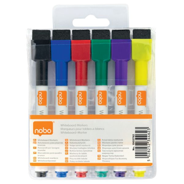 Nobo Mini Dry Erase Markers Assorted, Pack 6