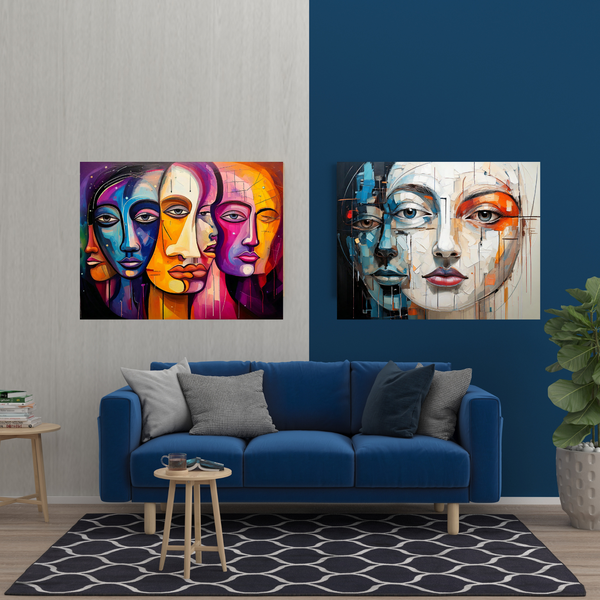 Rootedart Canvas Home Decor Wall Art - Abstract Faces 2 Split
