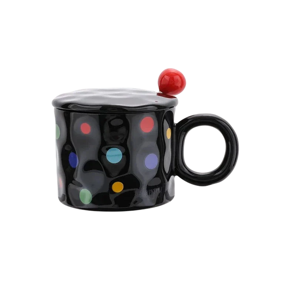 Kings Colorful Dots Ceramic Mug and Lid with Spoon