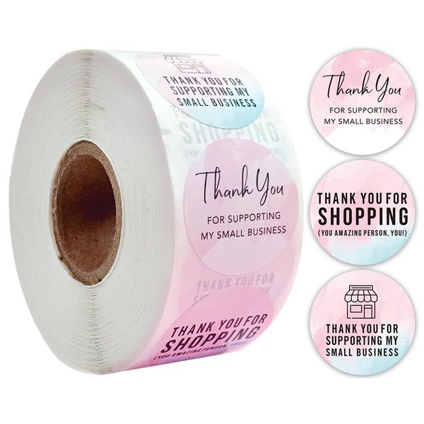 Sweet Package Pink Round Thank You Stickers- 500 Pcs Per Roll