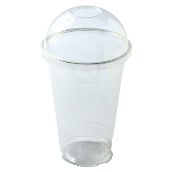 Clear Plastic Disposable Drinking Cup/Glass with Arch Dome Lid with Hole -500ml -100 Cups